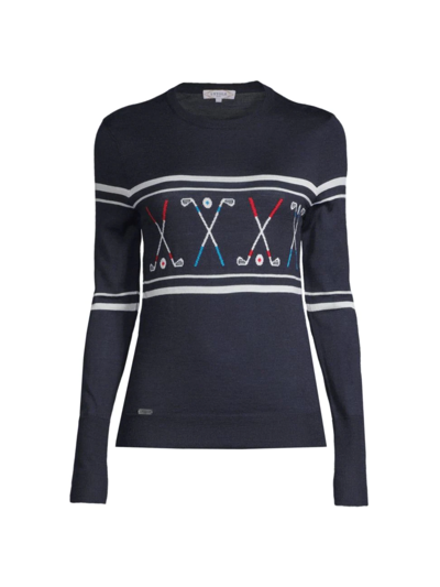 L'etoile Sport Intarsia Merino Wool Sweater In Navy With White Stripes