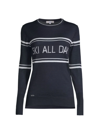 L'etoile Sport Striped Ski All Day Crewneck Sweater In Navy With White Stripes
