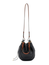 Ulla Johnson Hilma Drawstring Leather Bucket Bag In Noir Colorblock