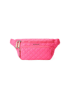 Mz Wallace Metro Sling Quilted Nylon Belt Bag In Neon Pink/silver