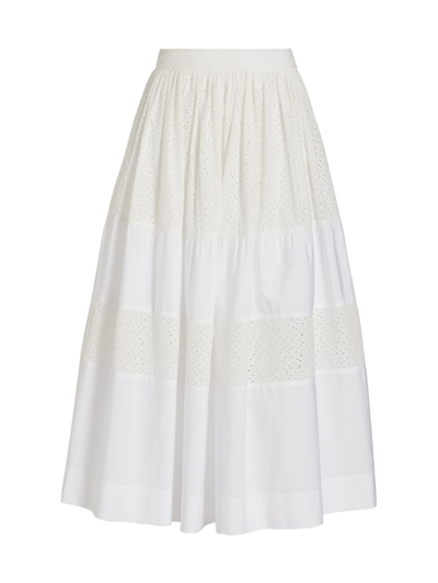 Derek Lam 10 Crosby Danna Eyelet Paneled Midi Skirt In White
