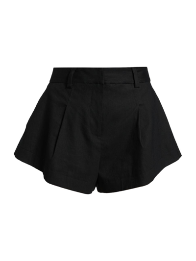Derek Lam 10 Crosby Vadella Linen Pleated Cuffed Shorts In Black