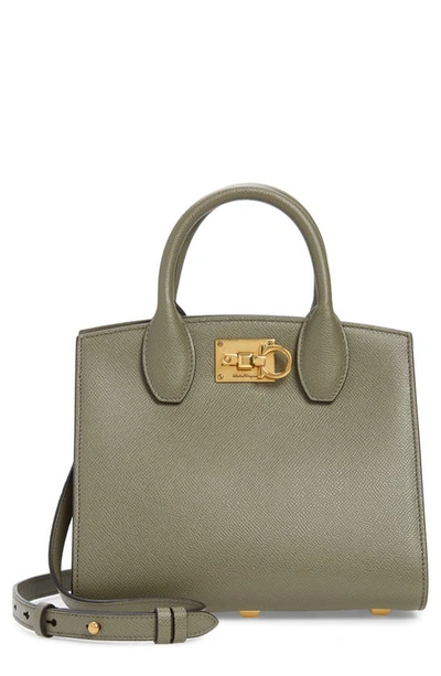 Ferragamo The Studio Box Leather Top Handle Bag In Verde Olivo