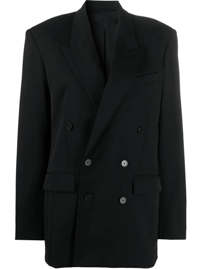 Balenciaga Hourglass Double-breasted Wool Blazer In Black