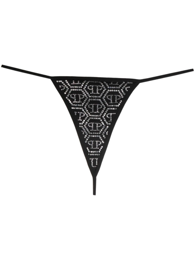 Philipp Plein Rhinestone-embellished Logo Thong In Black