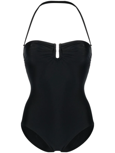 Zadig & Voltaire Studded-logo Halterneck Swimsuit In Black