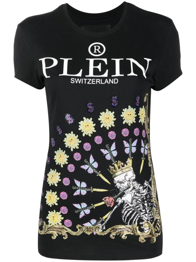 Philipp Plein Skeleton-print Round Neck T-shirt In Black