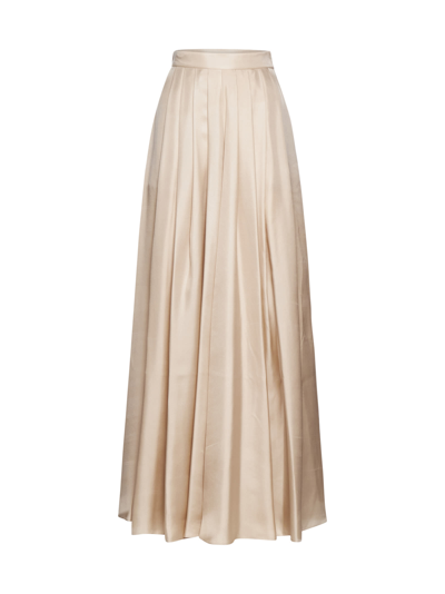 Giorgio Armani Silk Twill Pleated Maxi Skirt In Sand