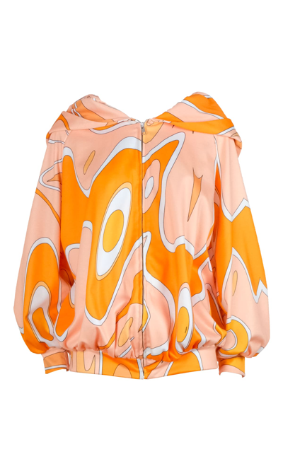 Sara Battaglia Hooded Sweatshirt In Orange Print