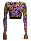 VERSACE JEANS COUTURE VERSACE JEANS COUTURE WOMANS LONG SLEEVE CROPPED SWEATER WITH BRUSH LOGO PRINT