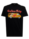 Dsquared2 D-squared2 Mans Black Cotton T-shirt With Caten Trip Print In Black
