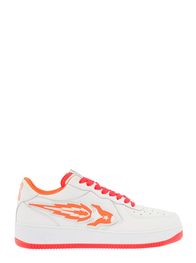 Enterprise Japan Low Sneaker White Leather Low Sneakers With Orange Rocket
