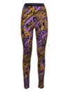 VERSACE JEANS COUTURE VERSAE JEANS COUTURE WOMANS STRETCH FABRIC LEGGINGS WITH BRUSH LOGO PRINT