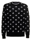 DOLCE & GABBANA DOLCE & GABBANA MANS BLACK WOOL AND SILK SWEATER WITH DG LOGO JACQUARD