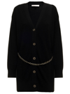 Michael Michael Kors M  Michael Kors Woman's Black Merino Wool Cardigan With M Chain Belt In Black