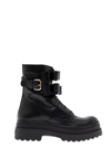 RED VALENTINO RED V WOMANS BLACK LEATHER COMBAT BOOTS I WITH BUCKLES