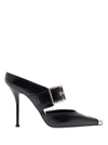 ALEXANDER MCQUEEN ALEXANDER MCQUEEN WOMANS BLACK PATENT LEATHER PUMPS WITH METAL TOE AND BUCKLE
