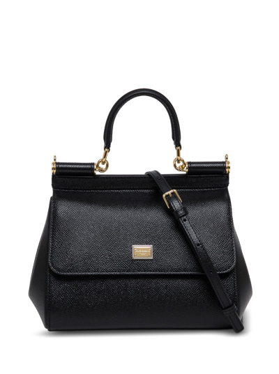 Dolce & Gabbana Smallsicily Dauphine Leather Handbag In Black