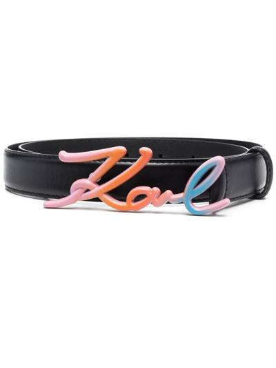 Karl Lagerfeld K/signature Rainbow Logo-plaque Belt In Black