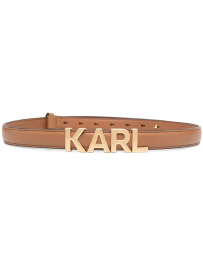 Karl Lagerfeld K/letters Leather Belt In Brown