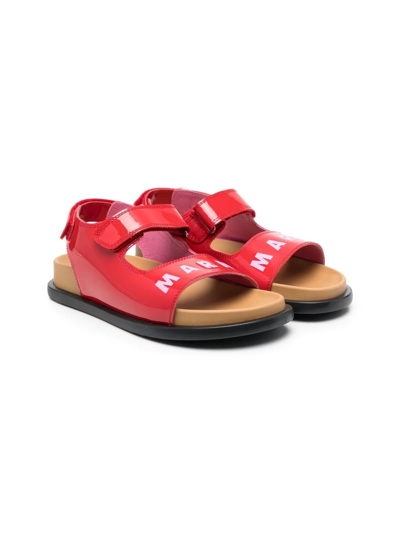 Marni Teen Logo-print Leather Sandals In Red