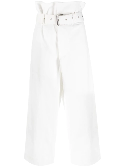Plan C Wide-leg Belted Trousers In Weiss