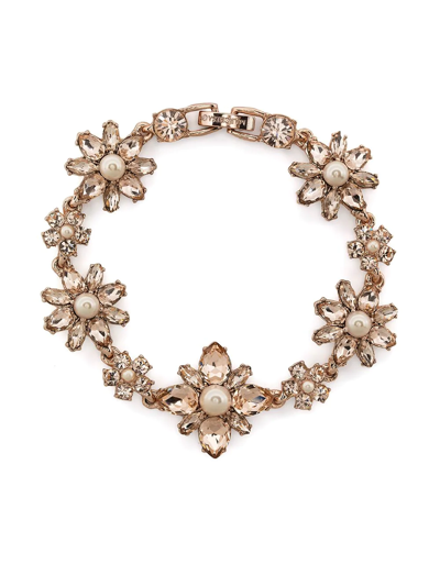 Marchesa Notte Crystal-floral Charm Bracelet In Pink