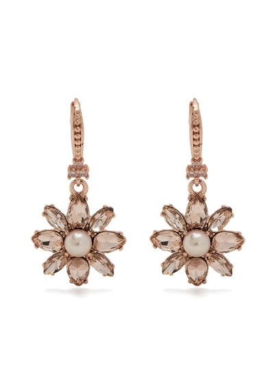 Marchesa Notte Floral Crystal-embellished Hoop Earrings In Gold