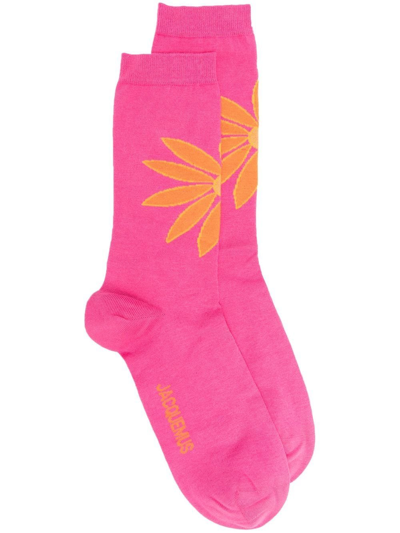 Jacquemus Intarsia-knit Ankle Socks In Pink