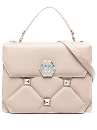 Philipp Plein Quilted Leather Top-handle Bag In Neutrals