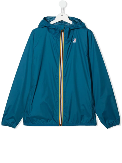 K-way Kids' Logo Print Hooded Jacket In Blue