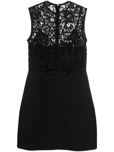 Valentino Floral-lace A-line Mini Dress In Black