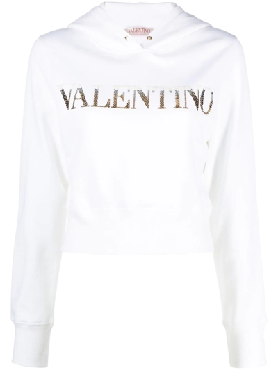 Valentino Logo亮片短款连帽衫 In White
