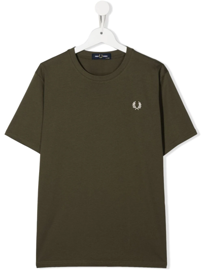 Fred Perry Kids' Embroidered-logo Detail T-shirt In Green