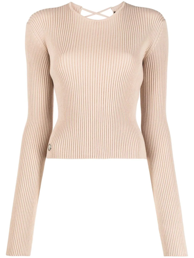 Philipp Plein Lace-up Detail Knitted Top In Neutrals