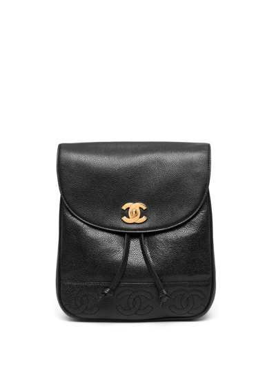 Pre-owned Chanel 1995 Triple Cc Backpack In Black