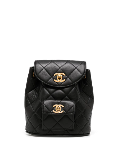 Pre-owned Chanel Duma 菱纹绗缝双肩包（1992年典藏款） In Black