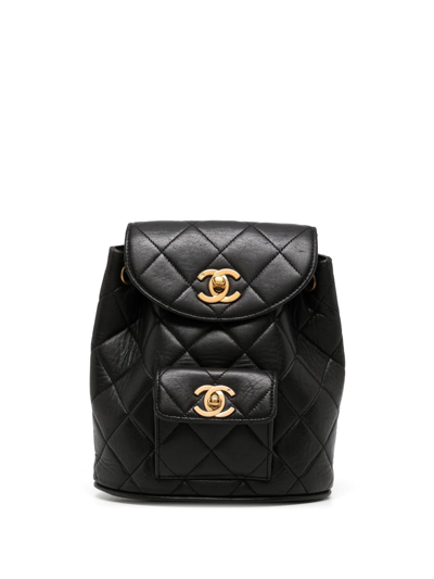 Pre-owned Chanel 1992 Duma Diamond-quilted Backpack In Black