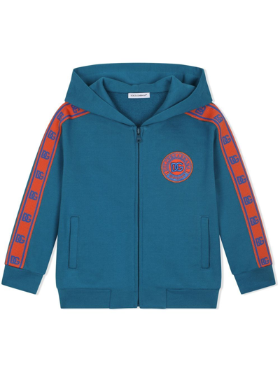 Dolce & Gabbana Kids' Logo-tape Zip-front Hoodie In Blue