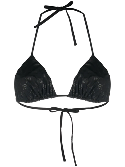 Misbhv Monogram-print Halterneck Bikini Top In Black