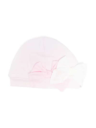 Monnalisa Babies' Bow-embellished Cotton Beanie In Dusty Pink Rose