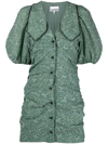 Ganni S Penchant For Flowers Represented In This Organza Dress With Jacquard Motif In Green