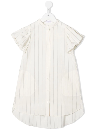 Brunello Cucinelli Kids' Striped Shirt Dress In White