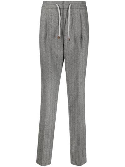 Brunello Cucinelli Drawstring-waist Tailored Trousers In Grey