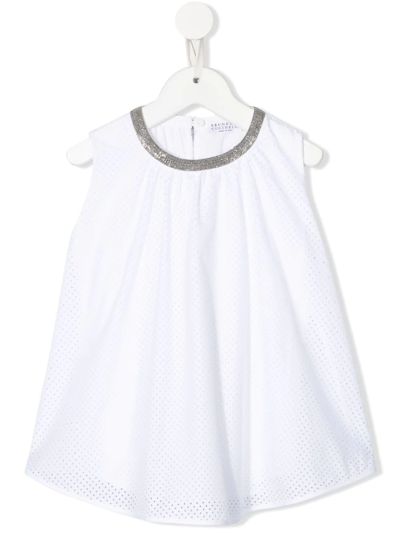 Brunello Cucinelli Kids' Round Neck Tunic Top In Bianco