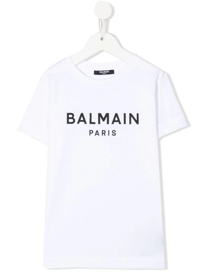 Balmain Kids' Logo Crew-neck T-shirt In White