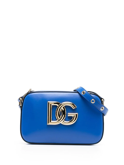 Dolce & Gabbana Blue Logo Plaque Leather Crossbody Camera Bag