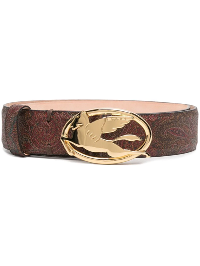 Etro Logo-buckle Leather Belt In Brown