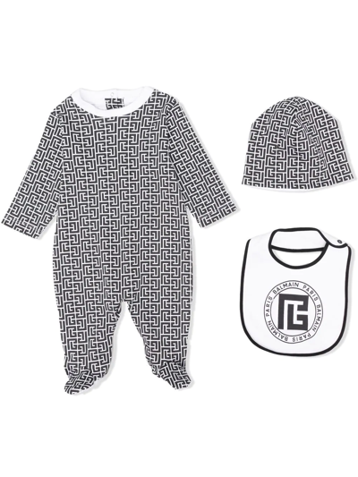 Balmain Logo-print Cotton Babygrow Set In Black