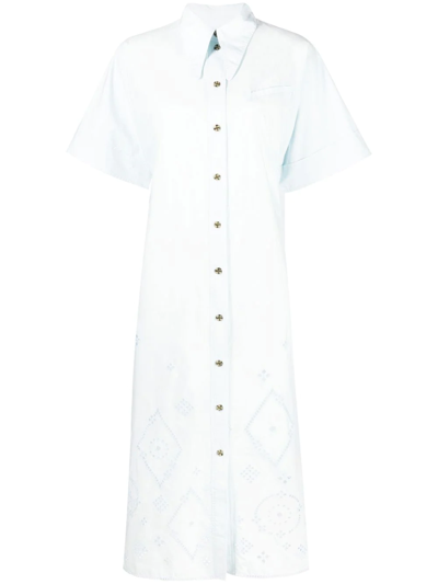 Ganni Broderie Anglaise Midi Shirt Dress In Illusion Blue